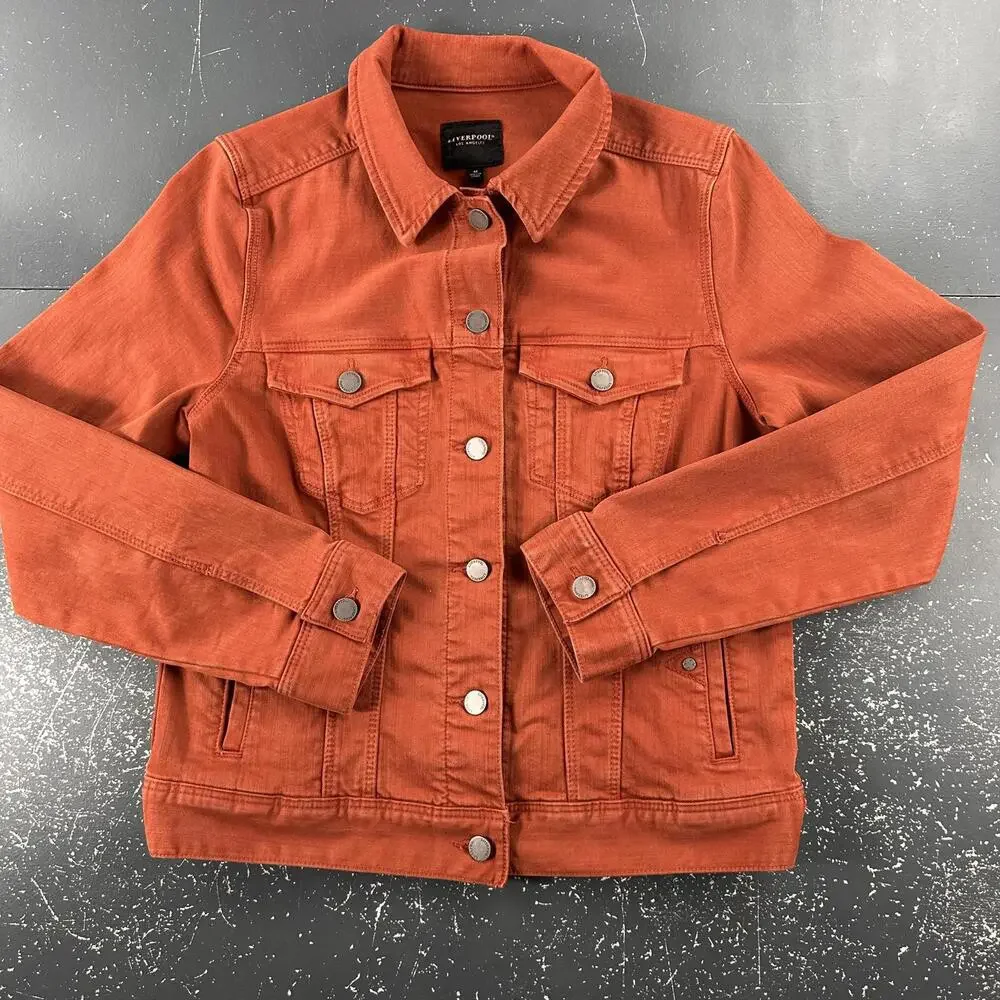 Liverpool Denim Jacket Womens Medium Rust Burnt Orange Trucker Soft Stretchy EUC - Picture 1 of 7